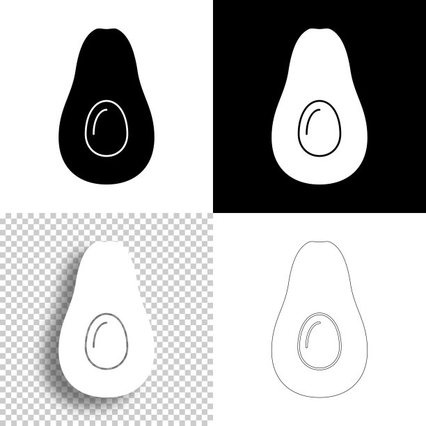 鳄梨。图标设计。空白，白色和黑色背景-线图标图片下载