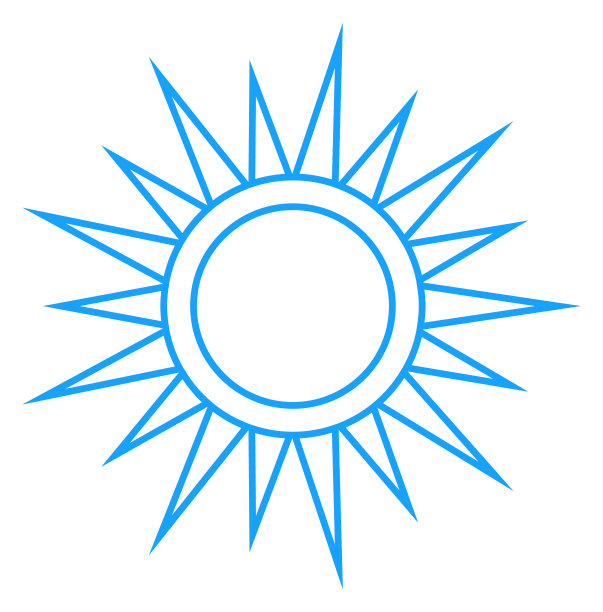 蓝色的太阳象征。风格化射线星图标图片下载
