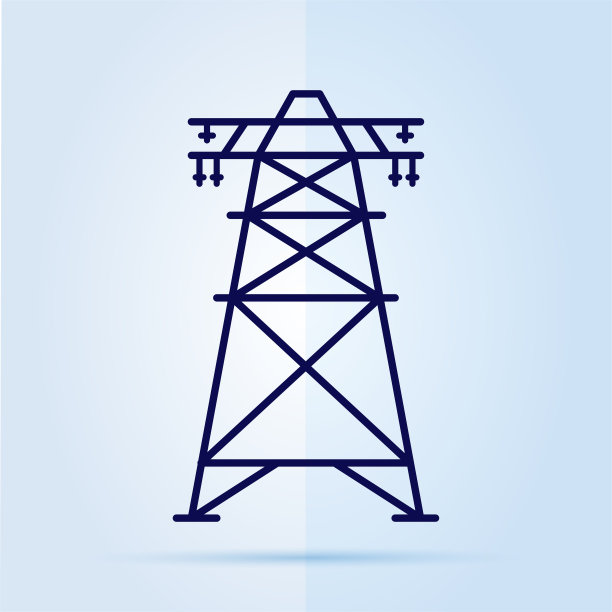 蓝色背景上的高压电杆图标。图片下载
