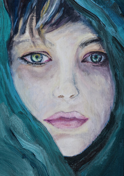 印象派风格彩色披肩女孩特写图片下载