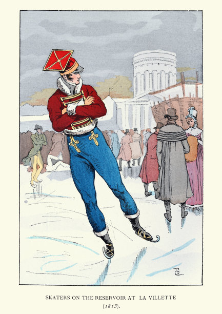 19世纪早期，在巴黎拉维莱特水库溜冰图片下载