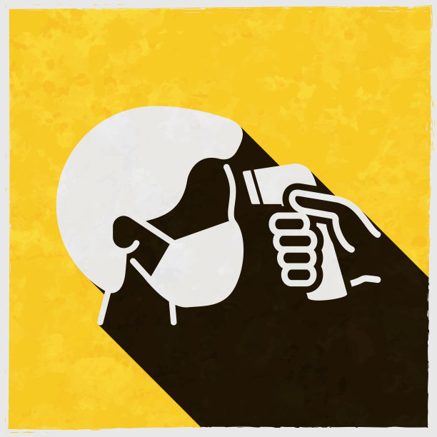 检查体温。图标与长阴影的纹理黄色背景图片下载