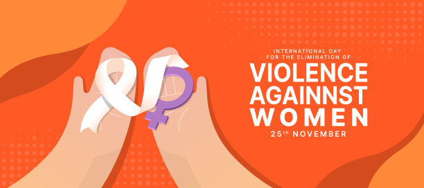 国际消除对妇女的暴力日-手握白色意识丝带和橙色背景矢量设计的女性标志图片下载