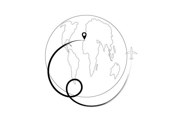 黑白线绘制。从检查站到目的地的旅行路线是一架客机图片下载