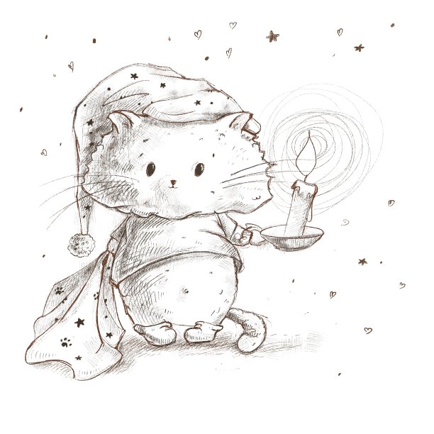 可爱的插图睡前小猫晚安猫图片下载
