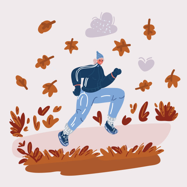 矢量插图的女人跑在户外的冬天。快乐的跑步者在寒冷的雪地里在大自然中慢跑。戴着围巾和毛衣在公园里慢跑。图片下载