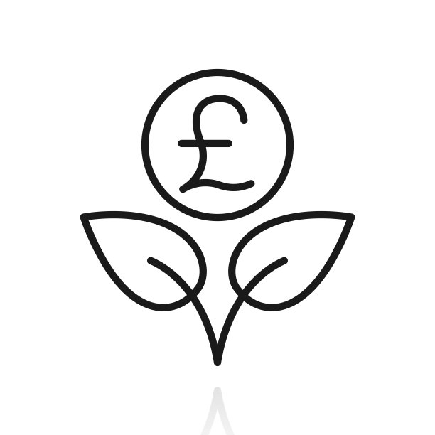 日益增长的英镑。白色背景上反射的图标图片下载