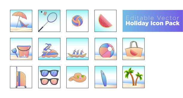 一个可编辑的沙滩活动的矢量图标集图片下载