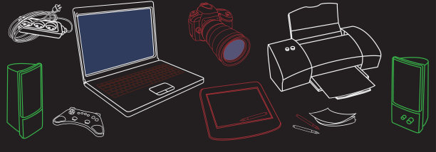 计算机硬件和附件的草图背景图片下载