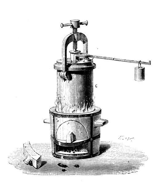 科学发现的古董插图:蒸汽动力，帕潘的压力锅图片下载