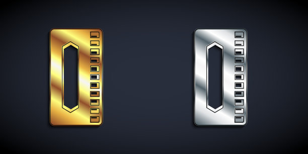 金色和银色口琴图标孤立在黑色图片下载