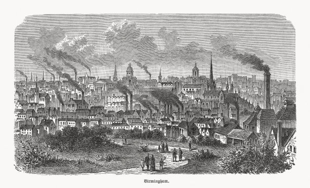 英国伯明翰的历史观，木刻，1893年出版图片下载