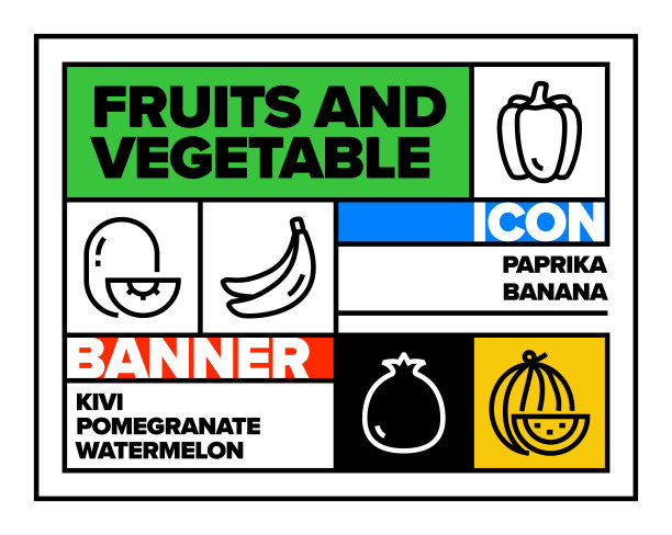 水果和蔬菜线图标集和横幅设计图片下载
