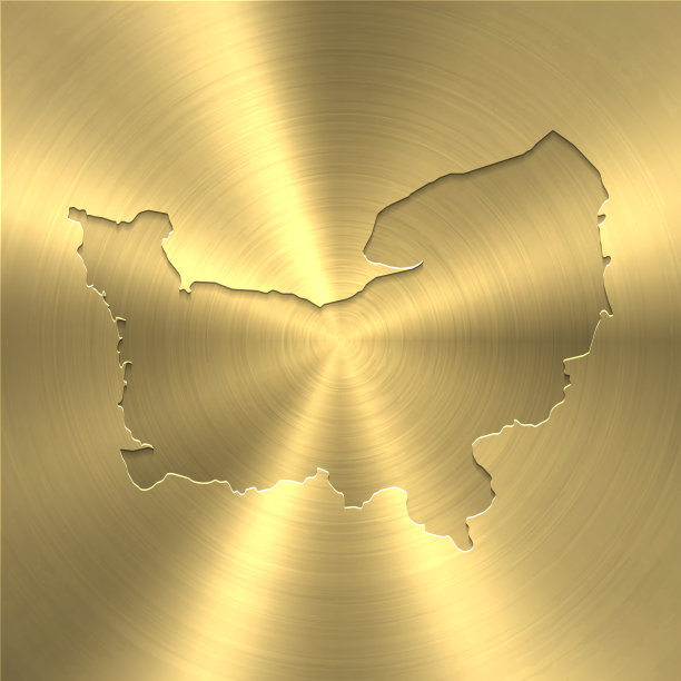诺曼底地图上的金色背景-圆形拉丝金属纹理图片下载