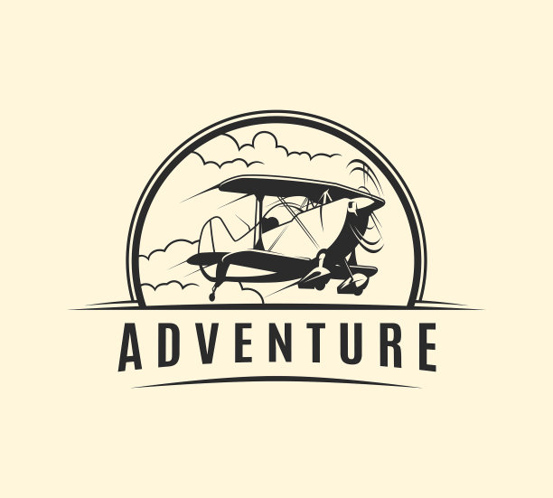 带螺旋桨的飞机在云中起飞-轮廓矢量标志图片下载