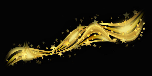 假日金色波浪设计和星形隔离在黑色背景上。图片下载