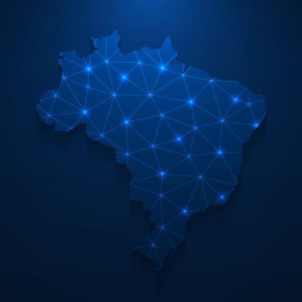 巴西地图网络-明亮的网格在深蓝色的背景图片下载