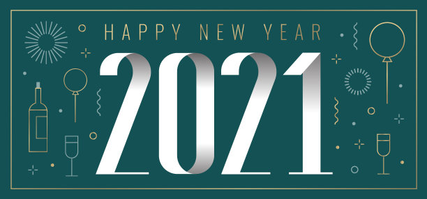 带有线性新年标志的2021年新年卡片图片下载