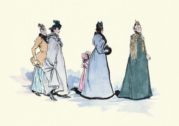 巴黎的时尚女性，户外服装，大衣，披肩，维多利亚式法国时尚，1890年代，19世纪图片下载