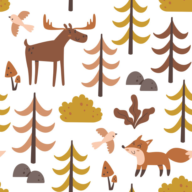 鹿和狐狸无缝图案图片下载