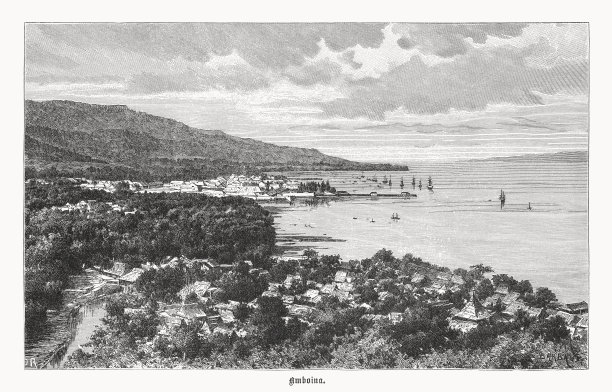 印度尼西亚马鲁古安汶的历史观点，木刻，1899年出版图片下载