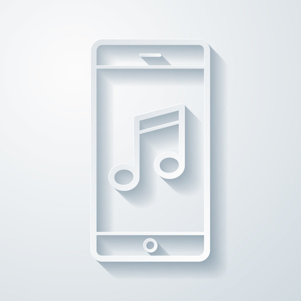 智能手机上的音乐。空白背景上剪纸效果的图标图片下载