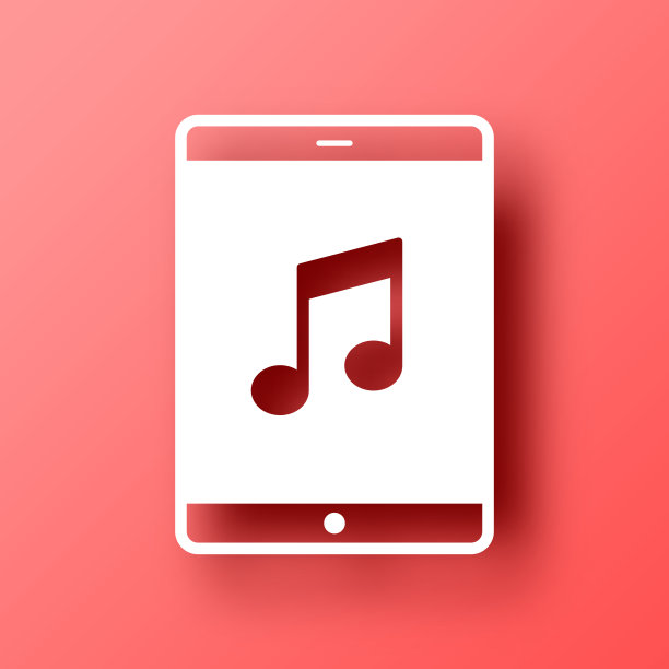 平板电脑上的音乐。图标在红色背景与阴影图片下载