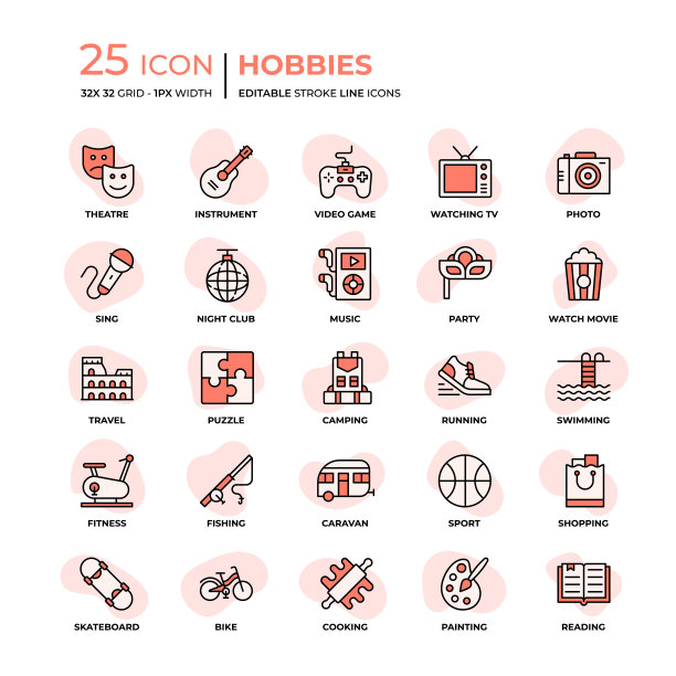 爱好平面风格的线条图标图片下载