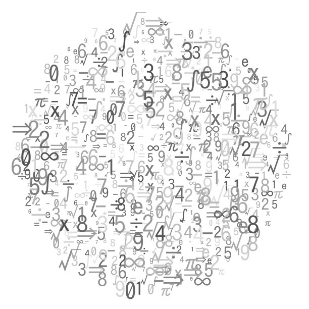 随机数学符号和数字在灰度，圆形形状图片下载