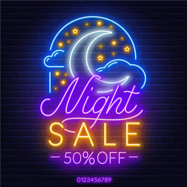 夜市霓虹灯招牌贴在砖墙上图片下载