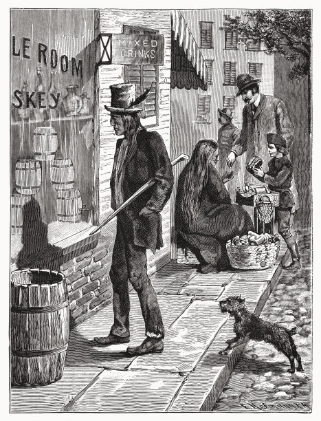 1885年，北美印第安人站在一家酒店前图片下载