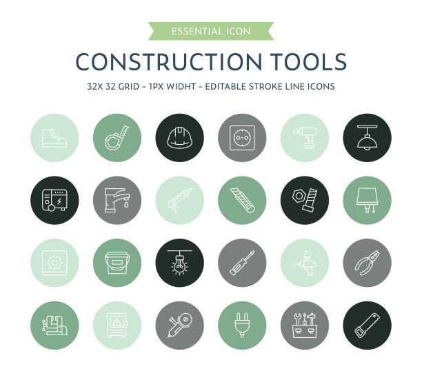建筑工具细线图标集合图片下载
