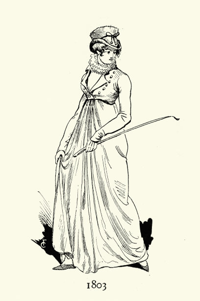19世纪初的女士时装骑马装连衣裙1803年图片下载