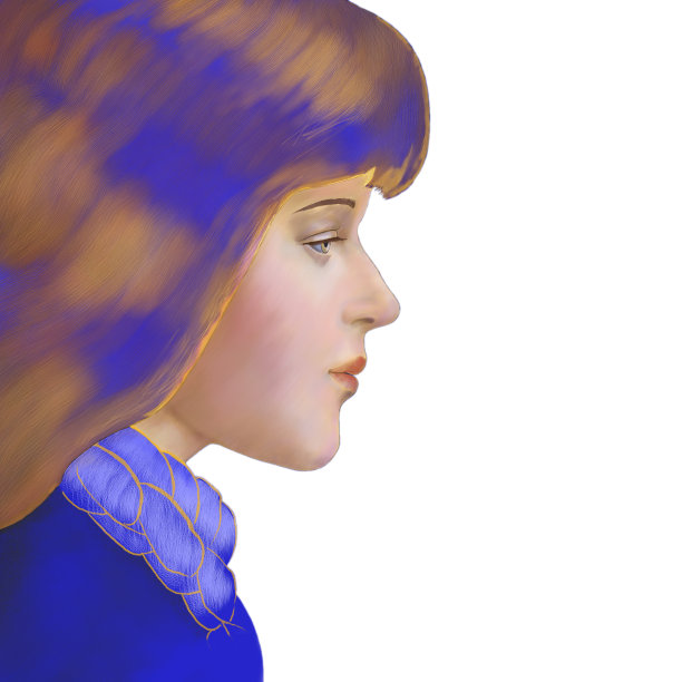 白底上一个女孩如画般的侧影图片下载