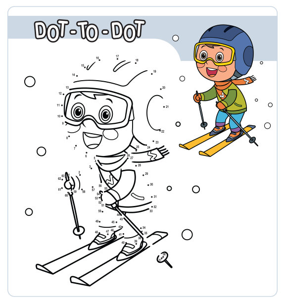 数字游戏，儿童教育游戏，小男孩滑雪下坡图片下载