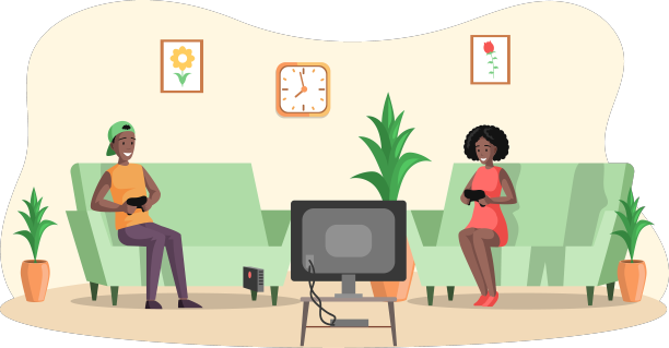 男孩和女孩用手柄玩电子游戏的乐趣图片下载