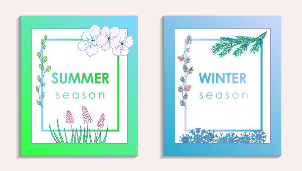带有背景的夏季和冬季明信片图片下载