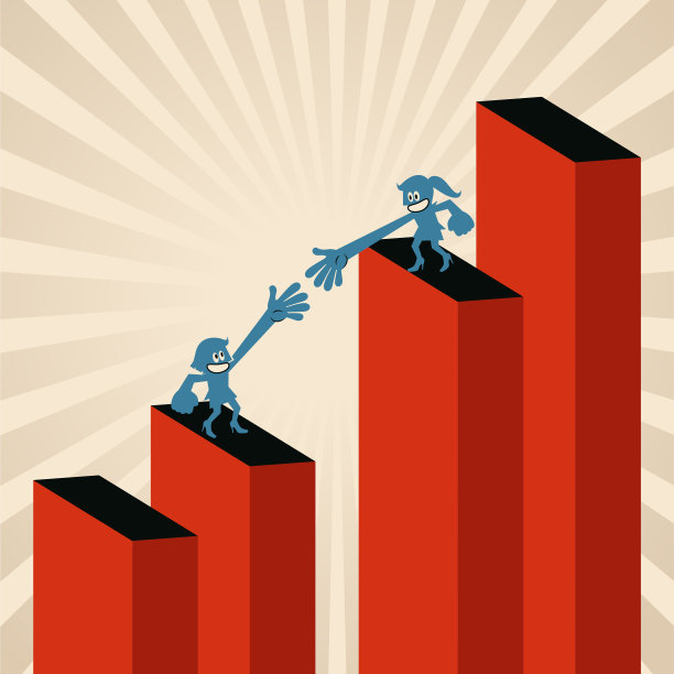 通往成功的步骤，一个女性领导者爬上不断增长的阶梯，帮助她的伙伴实现目标图片下载