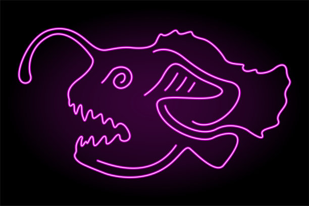 用闪亮的粉色霓虹琵琶鱼绘制线条图片下载