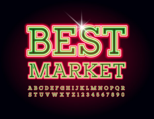 矢量商业概念最佳市场。发光字母和数字图片下载