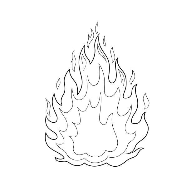 黑色和白色矢量插图的儿童活动着色书页与自然火灾的图片。图片下载