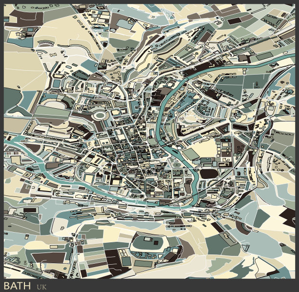 英国巴斯城，艺术地图背景图片下载