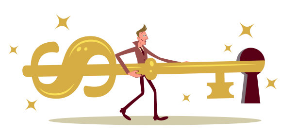 商人将金色美元钥匙插入锁孔图片下载