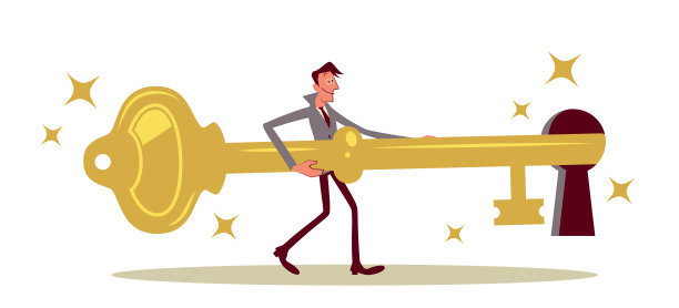 商人把大钥匙插入钥匙孔来锁或开锁图片下载