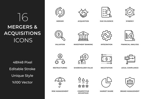 合并和收购线图标集图片下载