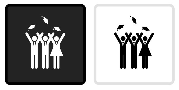 黑色按钮上的毕业图标与白色翻转图片下载