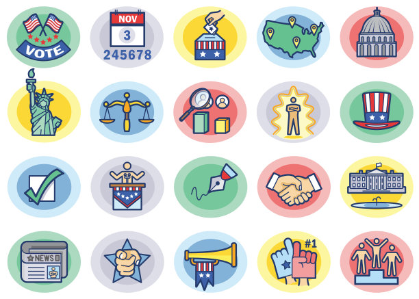 美国选举日彩色图标/剪贴画集图片下载