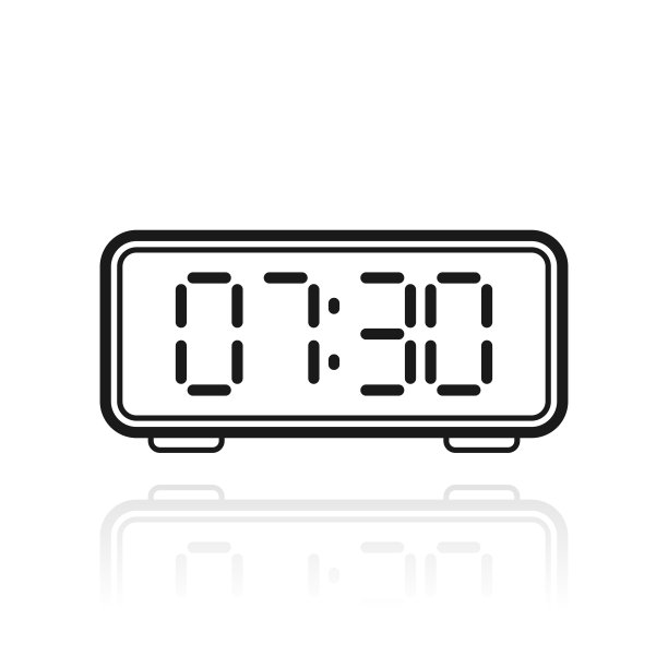 数字时钟。白色背景上反射的图标图片下载