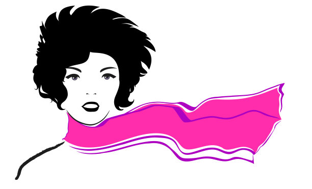 美丽的时尚插图-素描肖像的一个女孩与飞行的粉红色围巾图片下载