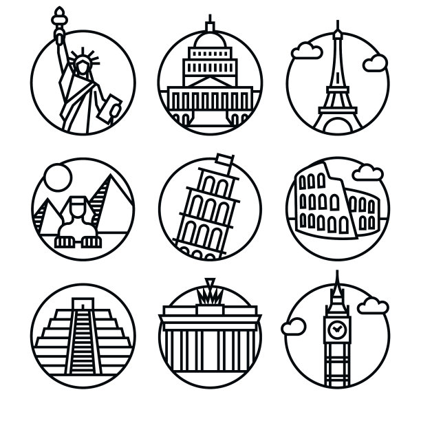 矢量著名的纪念碑图标集图片下载